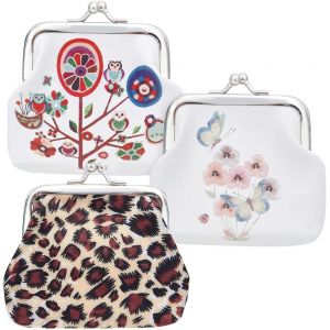 3 Styles Imprim&eacute; Porte-Monnaie Kiss Lock Porte-Monnaie R&eacute;tro L&eacute;opard Oiseaux Floral Papillon Change Portefeuille Double Fermoir Fermeture Tissu Sac &Agrave; Main Pour Femmes Cartes De Cr&eacute;dit Cash - Neuf