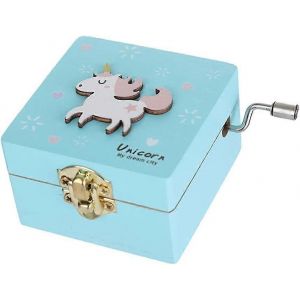 Bo&icirc;te &agrave; musique en bois licorne &agrave; manivelle sculpture classique bo&icirc;te &agrave; musique pour enfants cr&eacute;ative - Neuf