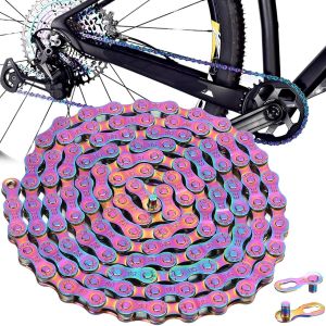 Cha&icirc;ne De V&eacute;lo Color&eacute;e,Cha&icirc;ne De Galvanoplastie &Agrave; 6 7 8 Vitesses Pour Vtt De Route,Color&eacute;e En Acier Au Carbone,Avec Une Paire D'accessoires Pour Remplacement De La Cha&icirc;ne Du V&eacute;lo Vtt - Neuf