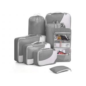 Lot de 8 sacs de rangement de voyage, cubes de compression gris - Neuf