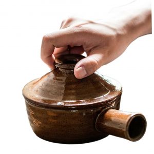 Cuiseur micro-ondes 300 ml, 2 pots rustiques en gres de 12,5 cm avec couvercle et poignee, compatible lave-vaisselle - Neuf