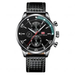 Mini Focus Hommes Mode Analogique Étanche Pu Bracelet Quartz Sports Montre-Bracelet (Noir + Gris) - Neuf