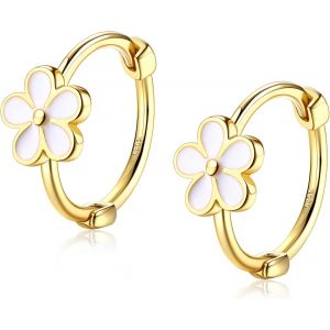 Kal-Boucles D'oreilles Créoles En Argent 925 Pour Femmes Filles Petites Fleurs Blanches Daisy Boucles D'oreilles Hypoallergéniques Cartilage Helix Huggie Boucles D'oreilles - Neuf