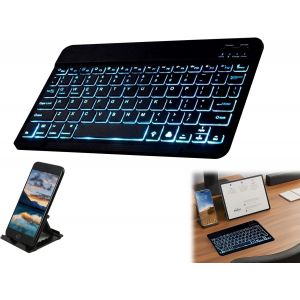 Mini Clavier Sans Fil Bluetooth, Clavier Tablette Portable Rétroéclairé Rechargeable Silencieux, Avec Support Pour Téléphone Portable, Pour Ios, Android, Windows, Ipad, Samsung, Iphone, Qwer[Z1273] - Neuf