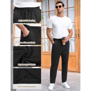 Pantalon Homme Ete En Pantalon Jogging Léger Confortable Respirant Pantalon Décontracté Avec Cordon De Serrage Et Poches - Neuf