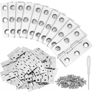 Lot de 30 mini charni&egrave;res pliables en acier inoxydable 44 mm x 32 mm pour portes d'armoire, portes en bois, meubles, charni&egrave;res de porte avec tournevis cruciforme et 180 vis - Neuf