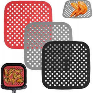AYUHR-3 Pièces Tapis de Cuisson Carrés en Silicone pour Friteuse à Air,21.5x21.5cm Coussin de Friteuse à Air en Silicone Réutilisable,Tapis de Doublure de Friteuse à Air,pour Friteuse Sans Huile,Air - Neuf