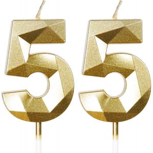 SANSH-Bougies pour 55e anniversaire, bougie en forme de chiffre 55, bougies dorées, bougie d'anniversaire pour gâteau, bougies d'anniversaire, décorations de gâteau pour fête d'anniversaire, mariage - Neuf