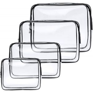 KALANKA-4PCS Trousse de Toilette Transparente, Kit de Voyage pour l`Avion, PVC Étanche Trousse de Maquillage Voyage, Sac de Rangment pour Voyage Avion Transparente Sac Cosmétiques pour Homme et Femme - Neuf