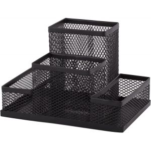 Organiseur de bureau, Pot à Crayons en Métal, Étagère de Bureau avec Porte-notes en Maille, 103 x 154 x 103 mm, Multifonctionnel Organisateur de Bureau, Accessoire de Rangement pour Bureau Noir - Neuf