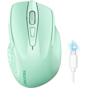 KALANKA-Souris Bluetooth,Souris sans Fil Rechargeable Silencieuse 3 Modes (BT5.0/3.0+2.4G) 4800 DPI Souris Ergonomique pour Ordinateurs,Portables,Mac, PC,Windows,Vert - Neuf