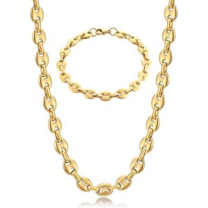 Eryi-Chaine Maille Grain De Café Homme Collier Et Bracelet En Acier Inoxydable, 6mm 9mm 11mm Argent/Or/Noir - Neuf