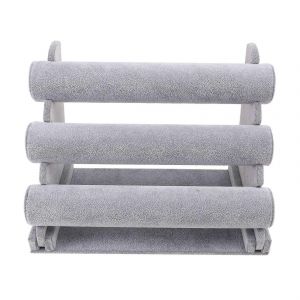 Triple Bracelet Porte Bijoux Pr&eacute;sentoir Montre Bracelet Bar Collier Rangement Organisateur Gris - Neuf