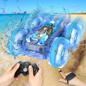 KAJGL-Enfants Amphibie Télécommandée Voiture¿4Wd Tout Terrain Rc Voitur Eavec Contrôle Gestuel,360° Rotative Rc Voiture,Bateau Jouet De Plage Jouet Pour 3 4 5 6 7 8+ Ans Garçon Fille-Bleu - Neuf