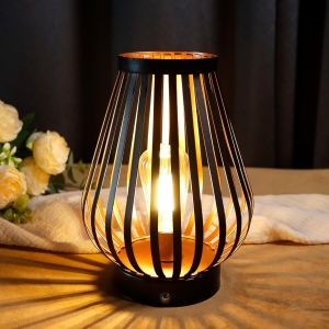 KALTD-Metal Cage Led Lanterne 20Cm De Hauteur Alimenté Par Batterie Sans Fil Led Edison Ampoule De Style Parfait Pour La Fête De Mariage Événement Patio Intérieur Extérieur Décoration De Noël - Neuf