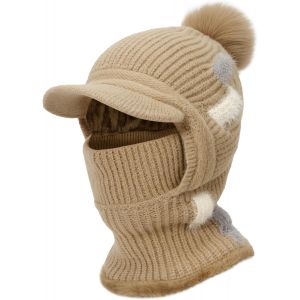 Jexnovashop-Hiver Chaud Tricot&eacute; Bonnet Et Ensembles, Multifonction Bonnet Tricot&eacute; Thermique De Cache-Cou, 3 En 1 Chapeau En Polaire Douce Et Chaude, Cagoule Coupe-Vent Balaclava Masque De Ski Pour Fe - Neuf