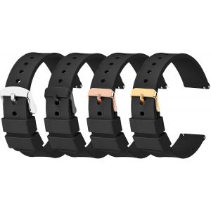 Kal-Lot De 4 Bracelets De Montre En Silicone - En Acier Inoxydable - Fermeture Rapide - Noir - Pour Homme - Compatible Avec Les Bracelets De Montre De Sport - Neuf
