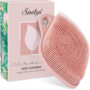 Brosse pour le corps en silicone,Exfoliant pour le Corps pour Une Mousse Plus Facile & les Peaux Sensibles,Unique Feuille de Loofah en Silicone,Facile à Nettoyer et Durable,Rose Nacré - Neuf