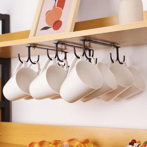 Chenquansarl-Lot De 3 Porte-Tasses Suspendu Sous Placard, Tasse Crochets De Rangement Sous Armoire,12 Crochets Porte - Tasse À Café Sous L'étagère (Noir) - Neuf