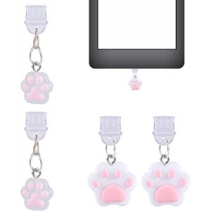 Kaly-Lot 4 Breloques Pour Prise Anti-Poussière Usb C,Patte Chat Cache Anti-Poussière De Type C Mignon Capuchon Protection Du Port Charge Compatible Avec Kindle Sorti Après 2021 - Neuf