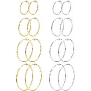 Kalhx-8 Paires De Boucles D'oreilles Clip On Boucles D'oreilles Clip En Acier Inoxydable Pour Femmes Fausses Boucles D'oreilles Créoles Boucles D'oreilles À Ressort Pour Oreilles Non Percées - Neuf