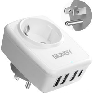 Kalanka-Adaptateur De Voyage Universel Blanc 3 Usb + 1 Usb-C Adaptateur Europe Vers Us Pour États-Unis Canada Mexique Thaïlande Type B - Neuf