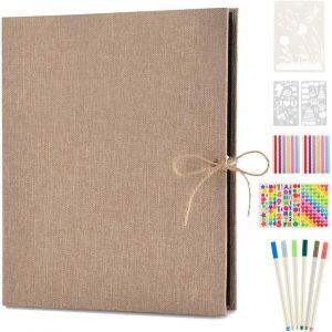Album Photos Traditionnel Scrapbooking, Lin Vintage Scrapbook 60 Pages Noires Mariage Livre D'or, Cadeau Maitre D'&eacute;cole Homme Femme Couple Cadeau Anniversaire (Blanc) - Neuf