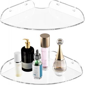 Lot de 2 &eacute;tag&egrave;res d'angle flottantes en acrylique transparent 18 x 18 cm pour salle de bain, cuisine, chambre, salon, salle &agrave; manger, bureau - Neuf