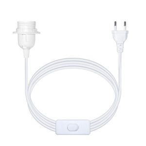 Douille E27 Blanche avec C&acirc;ble 3.5 m pour Lampe Haute, Douille Suspension E27 avec Interrupteur et Prise, Cable Douille Support de Lampe E27 avec Bague de Fixation pour Abat-jour, 1PC - Neuf