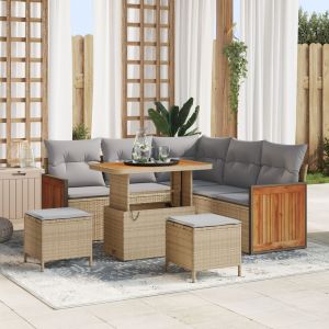 Ensemble De Canap&eacute;s De Jardin 8 Pi&egrave;ces Vidaxl Avec Coussins Beige Poly Rotin Acacia, Ensemble De Salle &Agrave; Manger De Jardin 3 Pi&egrave;ces Vidaxl Avec Coussins Beige Poly Rotin Acacia - Neuf