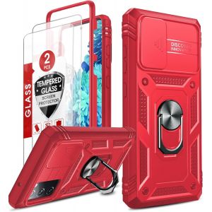 Kal-Coque Pour Samsung Galaxy S20 Fe 5g/4g(Pas S20) Avec 2 Verre Trempé, 360 Full Body Protection De La Caméra En Pc Dur Anti-Chut Renforcée Armor Heavy Duty Antichoc Bumper Housse Etui Rouge - Neuf