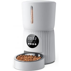 4l Distributeur Croquettes Chat Automatique, Avec Gamelle Pour Chat En Acier Inoxydable, Fonction Minuteur Et Enregistrement Vocal 30s, 1 &Agrave; 6 Repas Par Jour - Neuf