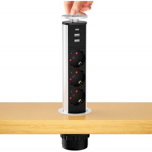 Multiprise Escamotable Usb C Pd20W, Prise De Table Escamotable 3 Prises Avec Usb, Prise Encastrable Escamotable Pour Table, Bureau, Cuisine, Atelier, Diam&egrave;tre 60 Mm, 4000 W/16 A[DYB983518] - Neuf