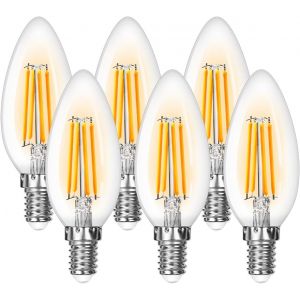 Sjzg-Ampoule E14 Vintage, C35 Blanc Chaud 2700k 470lm, 4w &Eacute;quivalent &Agrave; 40w, Ampoule Bougie E14 Avec Petit Culot &Agrave; Vis, Non Dimmable, Lot De 6 - Neuf