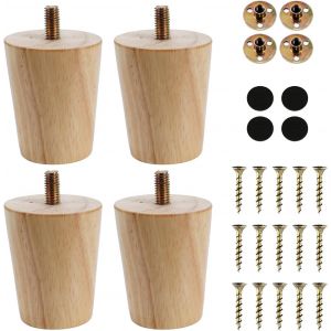 MEVRONISSHOP-4PCS Pieds de Meuble Bois de Rechange 6cm Pieds de Canap&eacute; en Bois pour Canap&eacute; Lit Tiroir Fauteuil Table de Nuit Armoire - Neuf