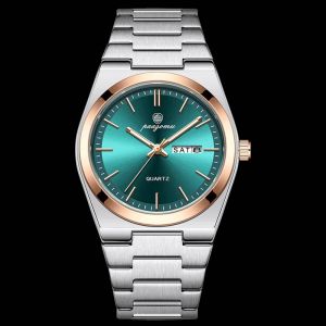 luxe Sport Quartz homme montre-bracelet &eacute;tanche lumineux Date semaine hommes montres en acier inoxydable montre pour hommes m&acirc;le Reloj + bo&icirc;te Rose Gold Green - Neuf