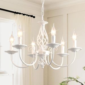 Subzonal-Lustres De Campagne Fran&ccedil;aise, Lustre Vintage Blanc &Agrave; 6 Lumi&egrave;res, Suspension Ferme Rustique R&eacute;glable En Hauteur Pour Cuisine, Salle &Agrave; Manger, Salon - Neuf