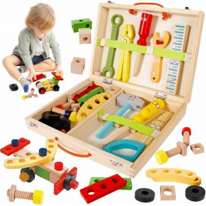 Jouet en Bois Outil pour Enfant 2 Ans,DIY 34 Pi&egrave;ces Jeux avec Bo&icirc;te &agrave; Outils,Bo&icirc;tes &agrave; Outils en Bois,Montessori Educatifs Parcours Motricit&eacute; B&eacute;b&eacute; Jouets,Cadeau Garcon Fille 3 4 5 6 7 Ans - Neuf