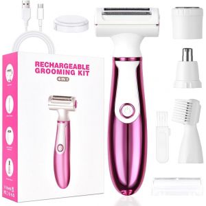 Kalanka-Rasoir Électrique Femme, 4 En 1 Rasoir Indolore Rechargeable, Tondeuse Femme Indolore, Rasoir Femme Sans Fil, Épilateur Électrique Femme, Pour La Visage, Bras, Jambes, Aisselles, Bikini - Neuf