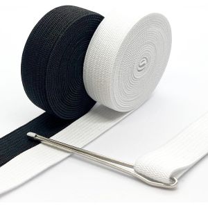 Sjzg-Elastique Couture Plat, Accessoire Au Me¿Tre. Bande E¿Lastique Large Et Re¿Sistants,1m En Blanc, 1m En Noir, 15mm De Large. Avec 1 Aiguille Passe-Lacets - Neuf
