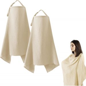 2 Pi&egrave;ces Cape Allaitement Couvertures D'allaitement Doux Et Respirant Couverture Compl&egrave;te &Agrave; 360&deg; Adapt&eacute; Aux Lieux Publics Kaki - Neuf