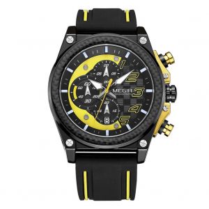 Montre-Bracelet Multifonction A Quartz Pour Homme, 3 Cadrans, Bracelet En Silicone, Calendrier Sportif (Jaune) - Neuf