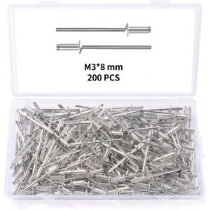 200 Pièces M3x8 mm Rivets Aveugles en Aluminium,Rivets à Bout Ouvert Rivets Pop,Rivets Aveugles à Tête Bombée en Aluminium,pour Métal Bois Plastique - Neuf