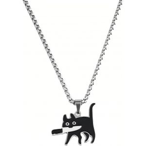 Trahoo-1 Pcs Collier Noir Pour Chat En Argent 925 Avec Pendentif En Forme De Chaton Avec Couteau, Joli Bijou Porte-Bonheur Pour Les Amoureux Des Chats, Femmes Et Hommes - Neuf