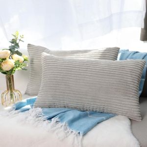 Cauc-Housse De Coussin 40x60 Cm, Decorative Housse Coussin En Velours C&ocirc;tel&eacute; Canap&eacute; Taie D'oreiller Douce Pour Maison Salon Chambre Gris Clair - Neuf