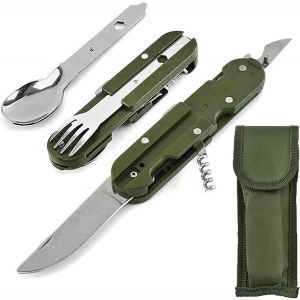 Asfasfq-Vaisselle Pliante En Acier Inoxydable 5 En 1, Couvert Camping Multifonction, Vaisselle De Voyage, Vaisselle De Camping En Acier Inoxydable Pour Camping En Plein Air - Amovible - Neuf