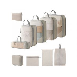Lot de 10 cubes de rangement pour voyage - Beige - Organisateurs pour v&ecirc;tements, articles de toilette, accessoires et plus encore - Neuf