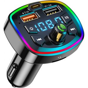 Bluetooth Voiture transmetteur FM Bluetooth Accessoire Voiture,Adaptateur Bluetooth Voiture Radio Lecteur de Musique mp3, Charge Rapide appels Mains Libres Support Carte SD/cl&eacute; USB - Neuf
