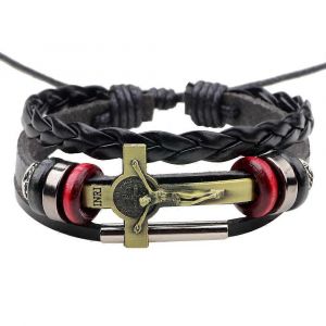 Tendance Rétro Multicouche En Cuir Tissé Croix Jésus Bracelets Mode Breloque Hommes Bracelets Amulette Religieuse Bijoux Accessoires - Neuf