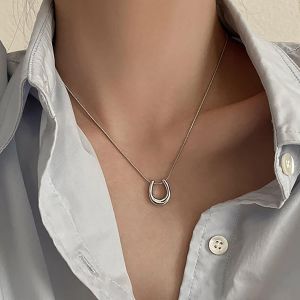 Kal-Collier Pendentif Fer À Cheval En Argent Collier En Fer À Cheval En Métal Boho Collier Ras Du Cou En Forme De U Collier En Serpent Minimaliste Collier En Forme De U Chaîne Bijoux - Neuf